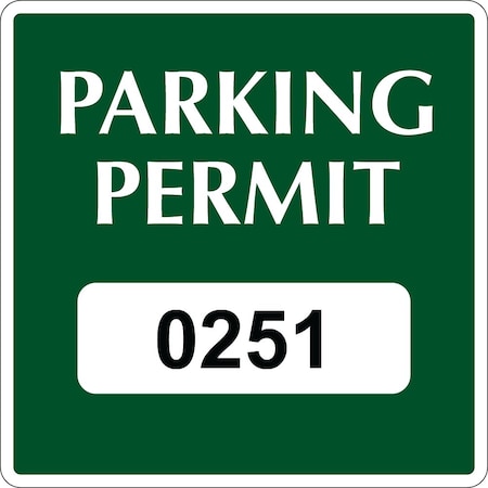 Lustre-Cal Static Cling Parking Permit Green 3in x 3in  Square Serialized 251-300, 50PK 253745SCL1GSq0251